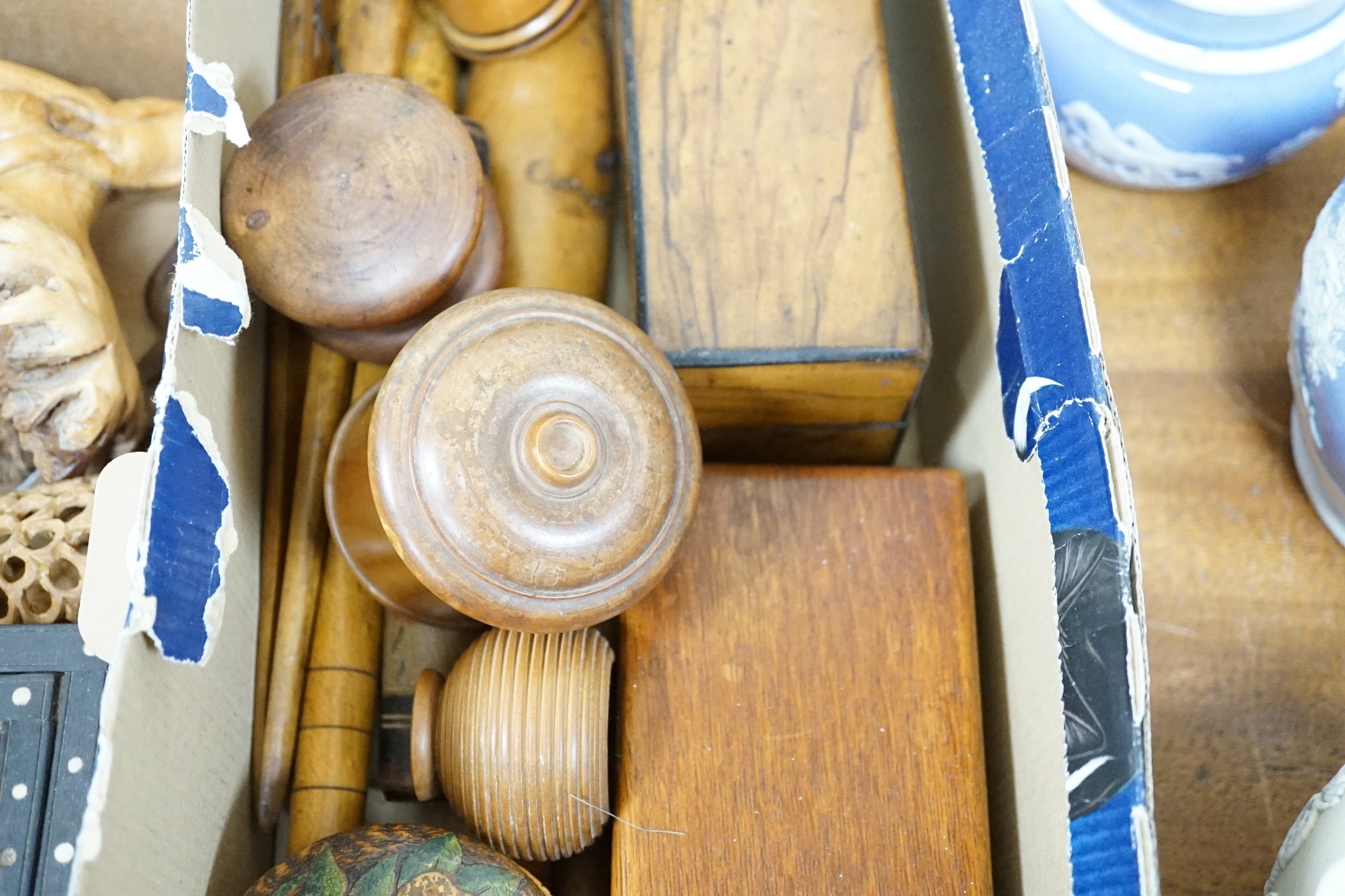 A group of treen and African wood carvings